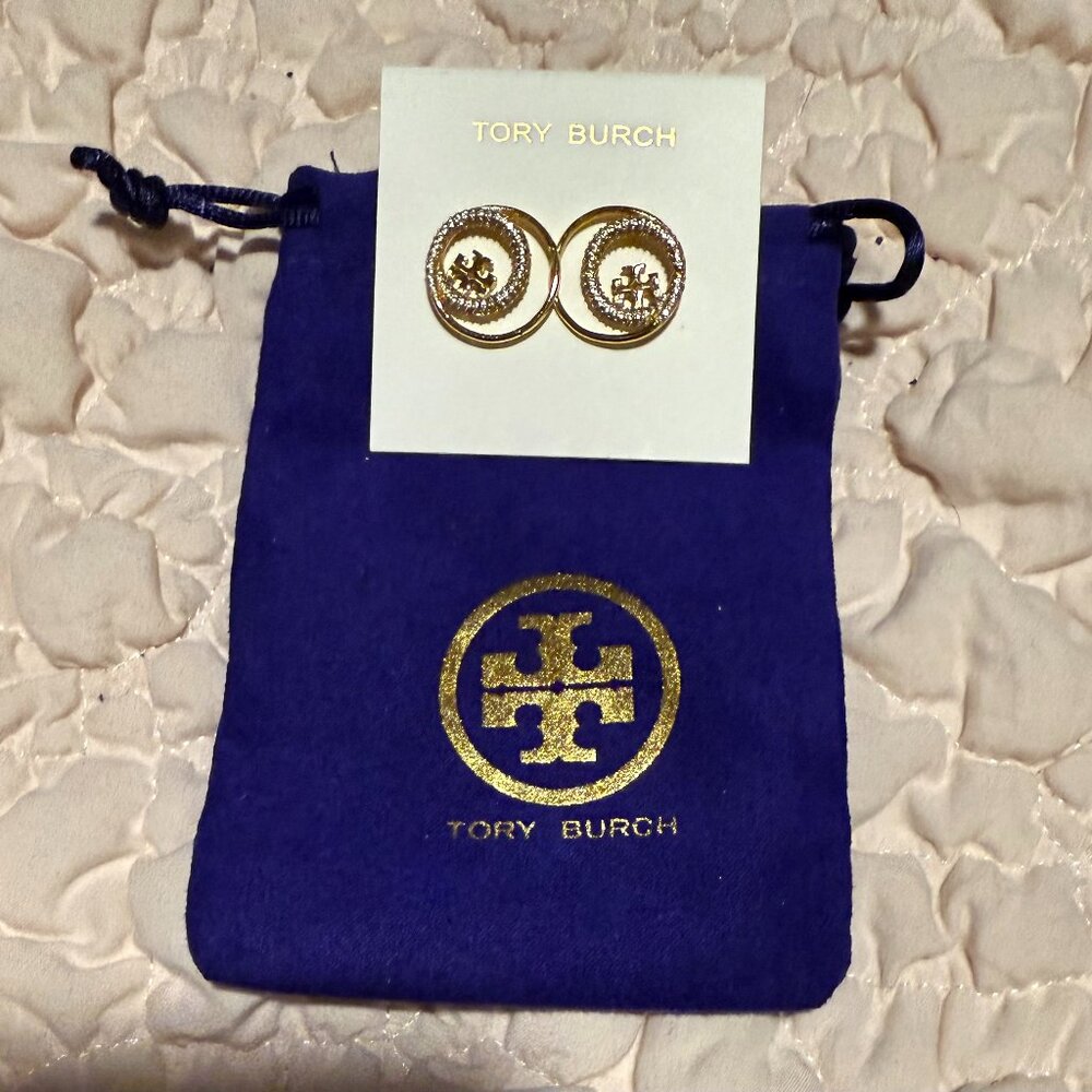 TORY BURCH MILLER DOUBLE CIRCLE PAVE STUD EARRINGS